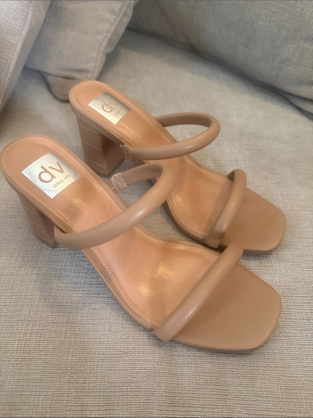 DV by Dolce Vita Tan Two-Strap Block Heel Sandals